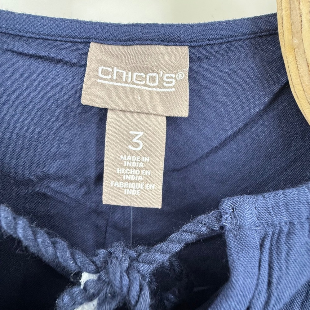 Chico's Embroidered Hem Dress Navy Blue Size 3 - Picture 5 of 10